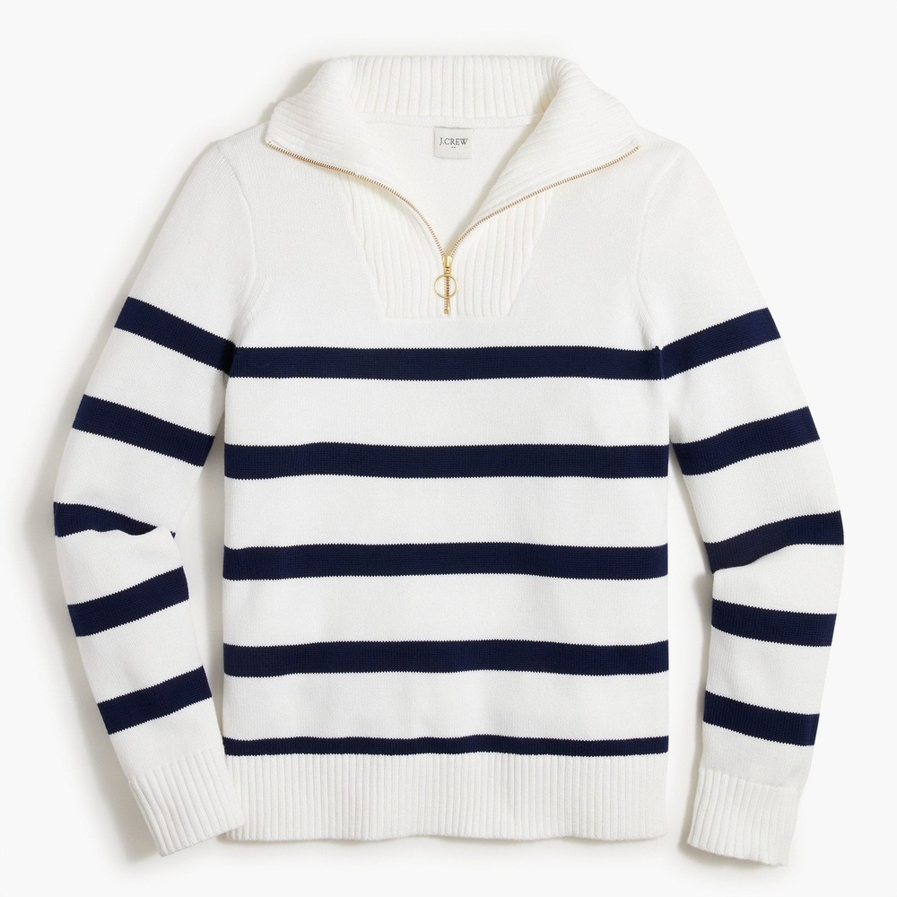 J.Crew Heritage Half-Zip Sweater Striped Pearl Pull White Navy Size M